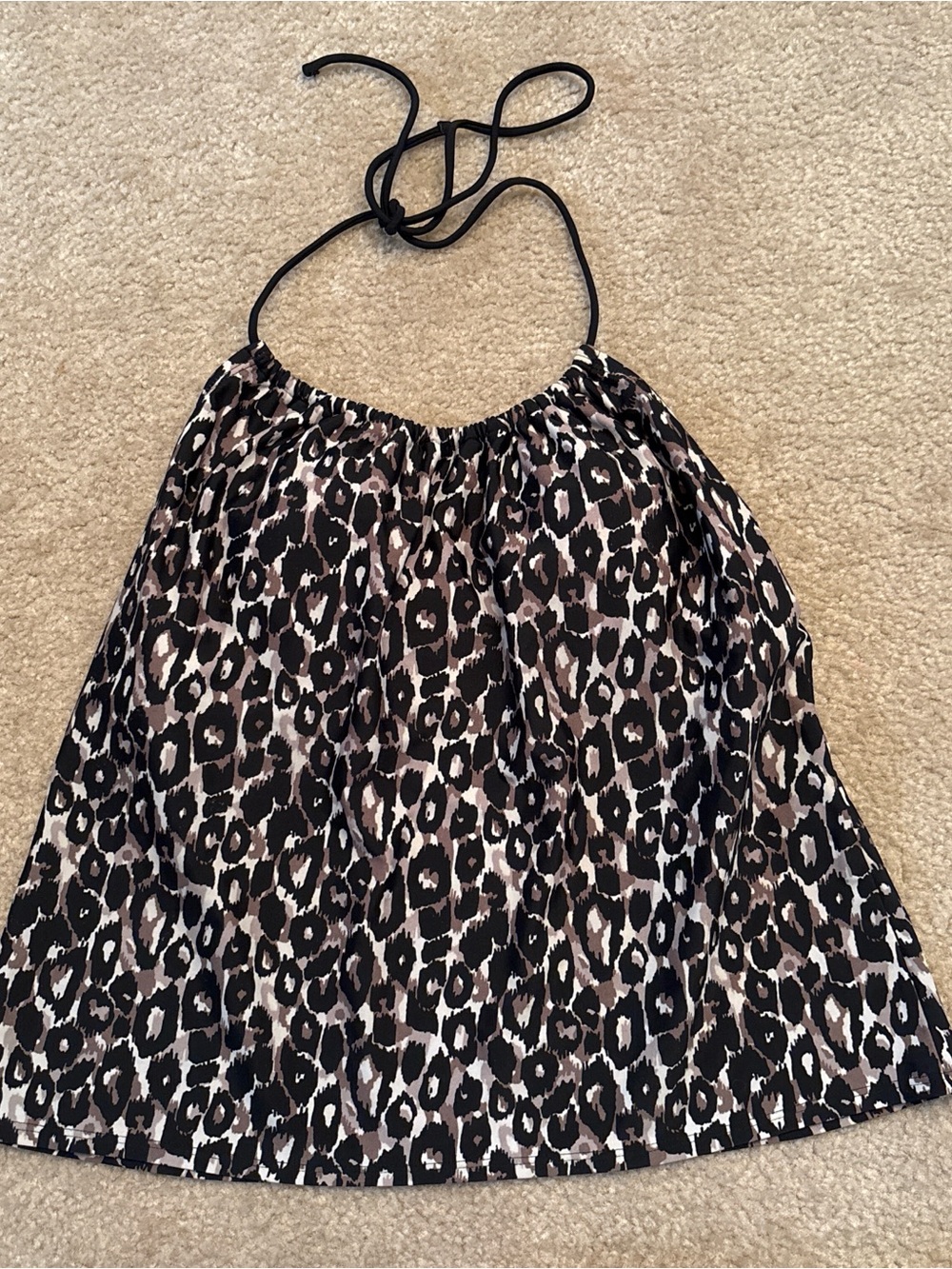 Leopard Print Halter Tankini Top - Black & Taupe